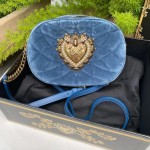 Dolce & Gabbana Devotion Camera Bag Quilted Leather Azul Camurça