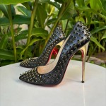 Louboutin Black Leather Studded Follies Cabo Pumps 38.5 sola 36.5 br